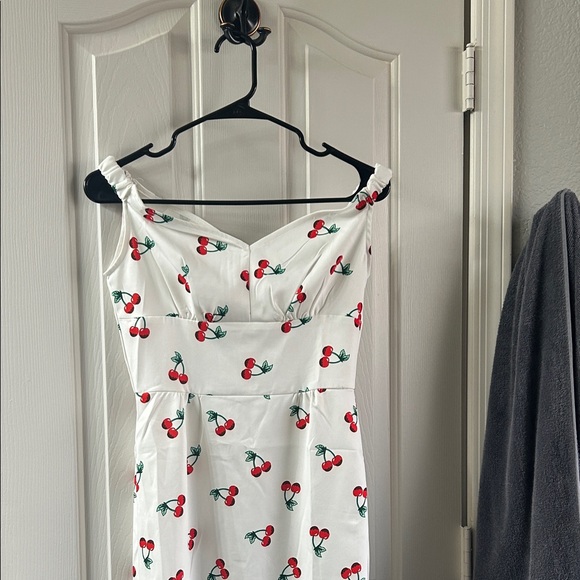 Retro Stage Dresses & Skirts - Chic White Dress with Cherry Print